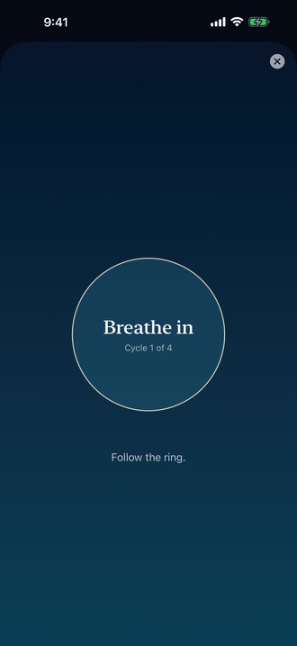 MindQuay guided breathing ring during an inhale